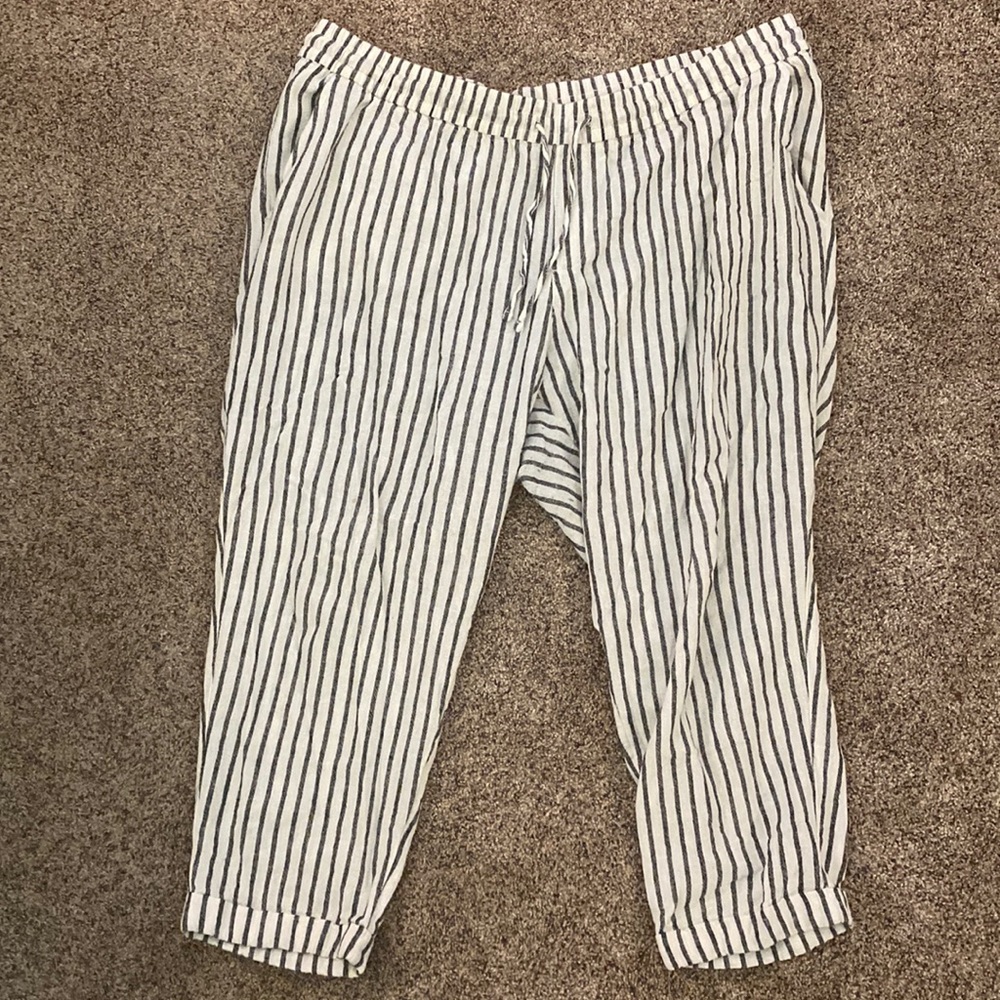 Cream and Black Striped Linen Pant from Old Navy